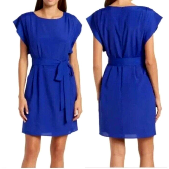 Eliza J Women’s Size 12 Sheath Dress Lined Pockets Tie Waist Purple Cocktail - Picture 3 of 11